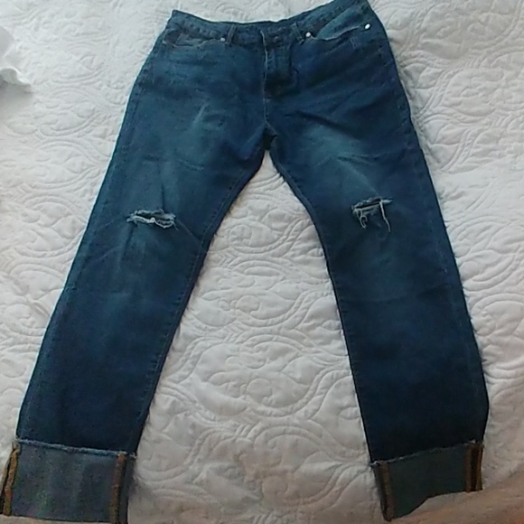 Pants - Distressed. Cuff Jeans Pants - Distressed. Cuff Jeans